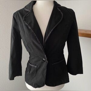 White House Black Market Single Button Fitted Blazer 3/4 Sleeve Border Stitch 8